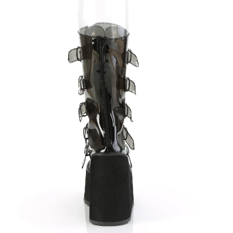 Swing 230C Clear Smoke Heart Plate Mid Calf Boots - Demonia  DIRECT