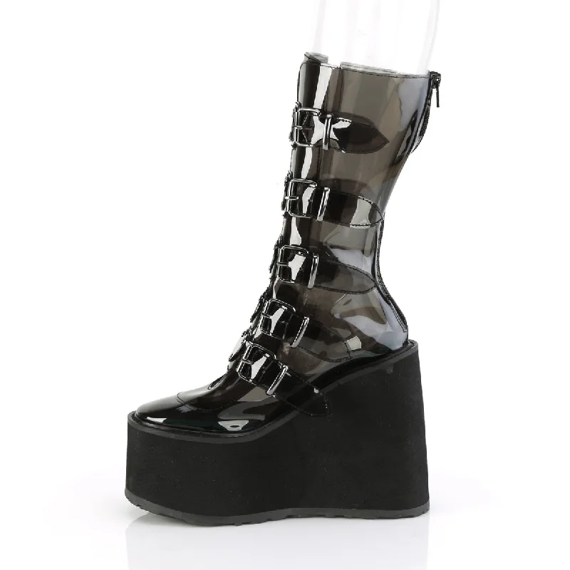 Swing 230C Clear Smoke Heart Plate Mid Calf Boots - Demonia  DIRECT