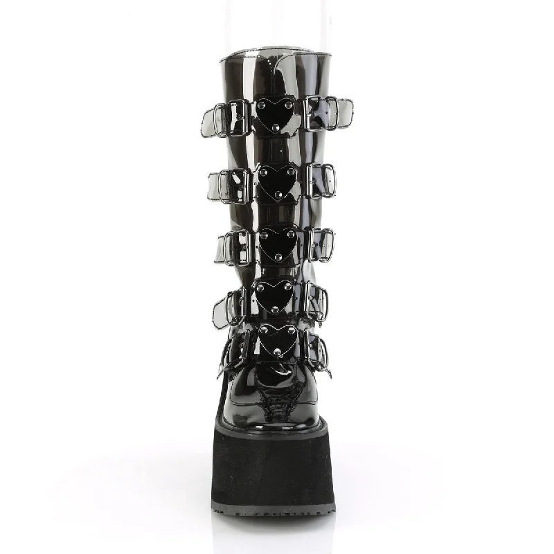 Swing 230C Clear Smoke Heart Plate Mid Calf Boots - Demonia  DIRECT