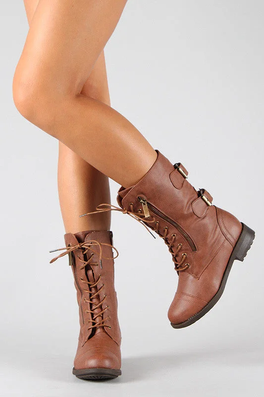 Military Lace Up Mid Calf Boot