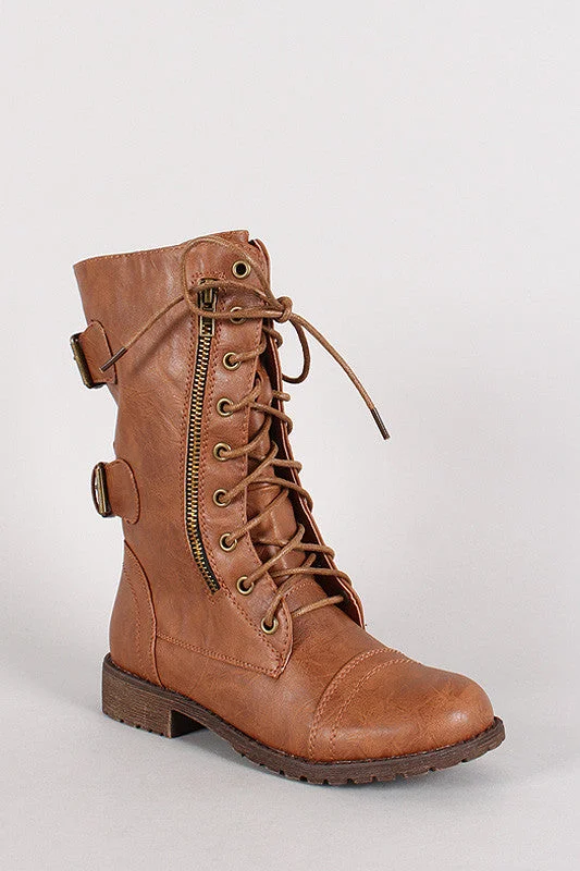 Lug-12N Zipper Round Toe Military Lace Up Boot