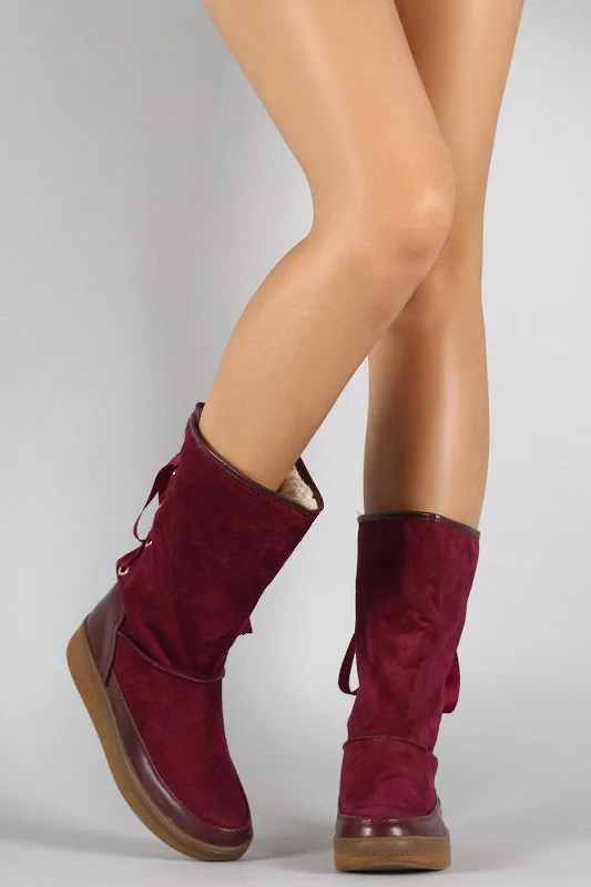 Corset Lace Back Mid Calf Snow Boots