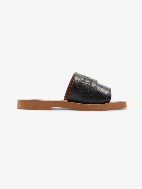 Chloe Woody Sandals Black Leather EU 35 UK 2