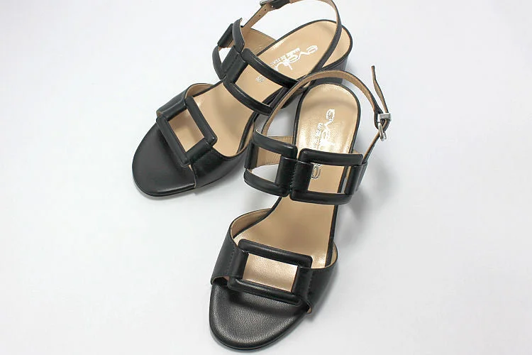 Dark Navy Heeled Leather Sandal