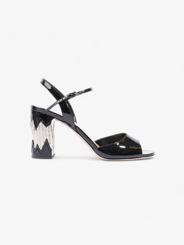 Miu Miu Slingback Sandals with Crystal Embellished Heel 75mm Black Patent Leather EU 40 UK 7