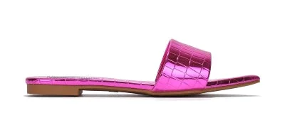 Cape Robbin Bonita Metalic Pointy Toe Women Flat Sandals - Croc Pink