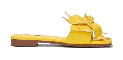 Cape Robbin Fully Vamp Flower design Spring Women Flat Sandals-Yellow