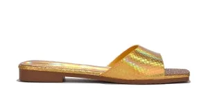 Cape Robbin Seya Metalic Finish Square Open Toe Flat Sandals-Gold