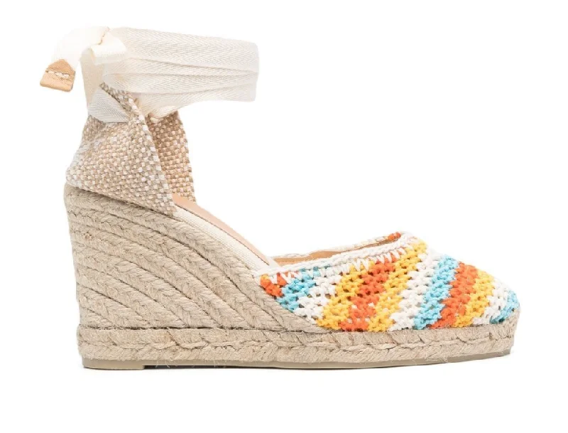 Castañer Carina 80 Orange Crochet Wedge Espadrille