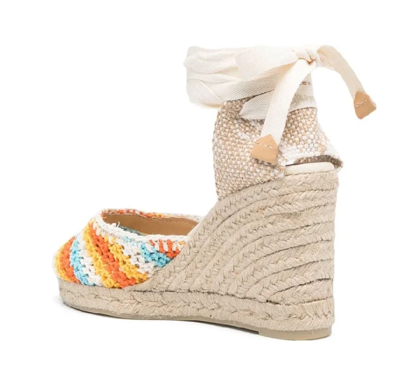 Castañer Carina 80 Orange Crochet Wedge Espadrille