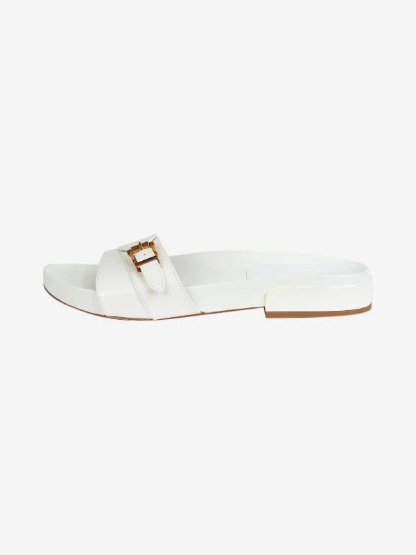 White leather buckled flat sandals - size EU 42