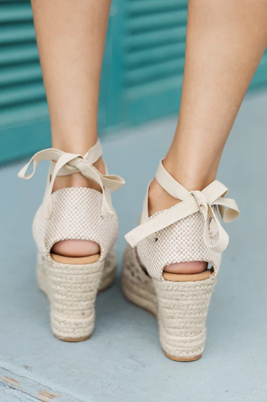 Going On Your Way Beige Espadrille Wedges