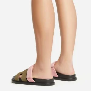 Lemonade Valerie Strappy Velcro Flat Slider Sandal-Pink-Khaki