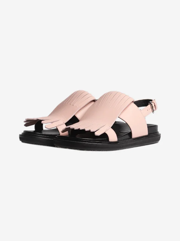 Pink fringed leather sandals - size EU 36