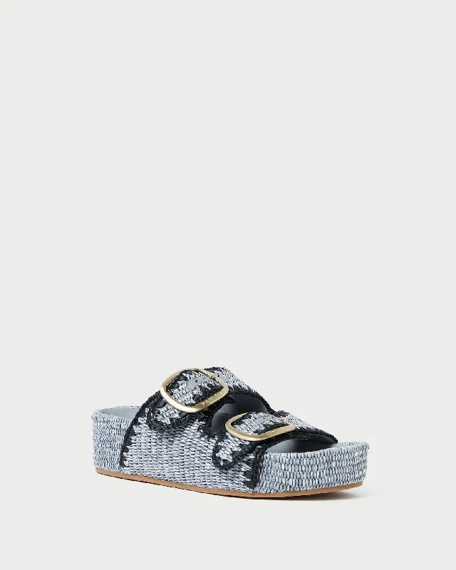 Theo Blue Raffia Footbed Sandal