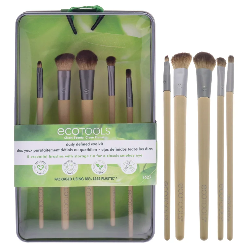 Daily Defined Eye Brush Kit by Ecotools for Women - 5 Pc Large Shadow Brush, Angled Crease Brush, Accent Shadow Brush, Detail Liner Brush, Liner Smudge Brush